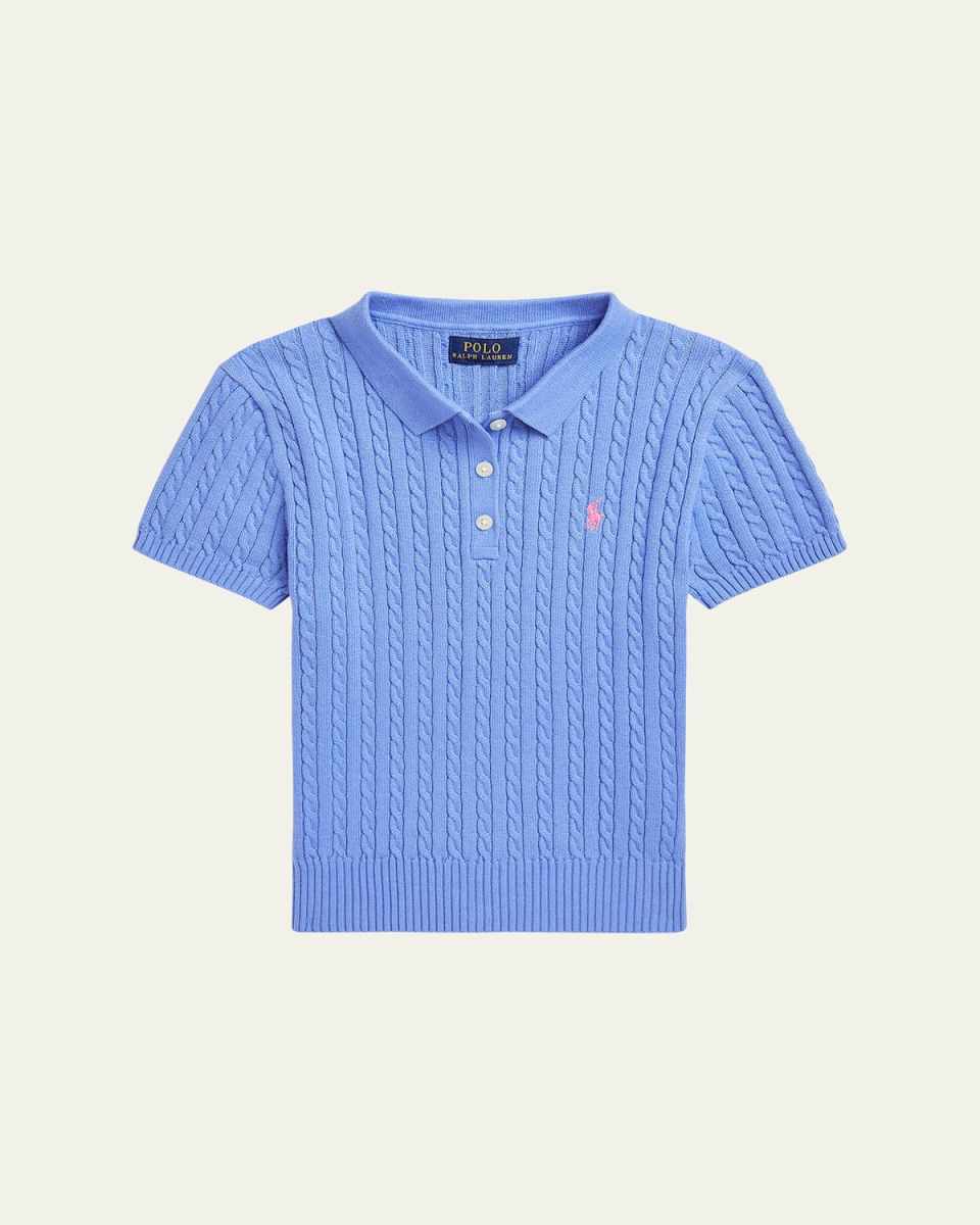 Girl's Mini Cable Knit Polo Shirt, Size S-XL